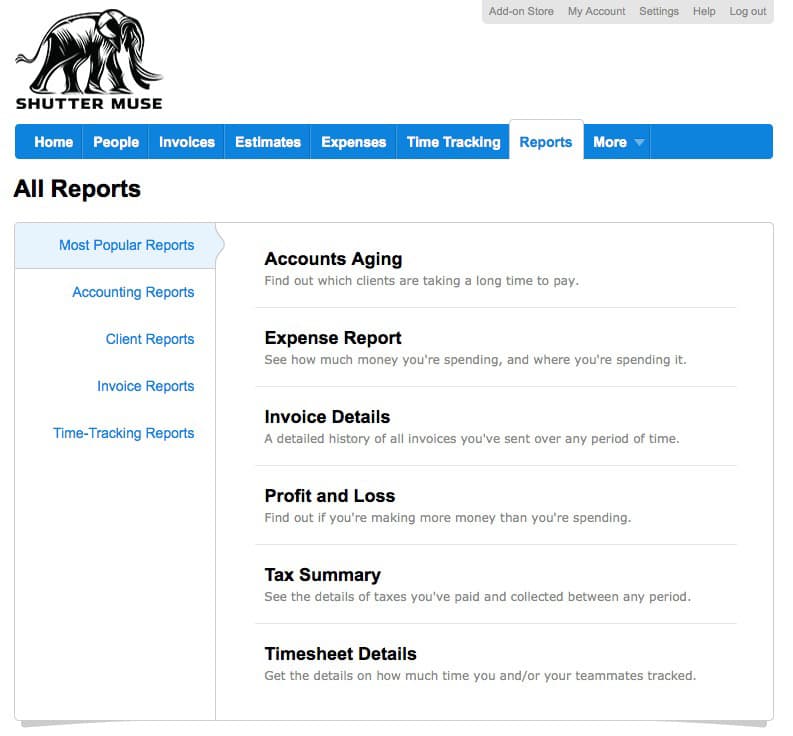 Freshbooks-reportTypes