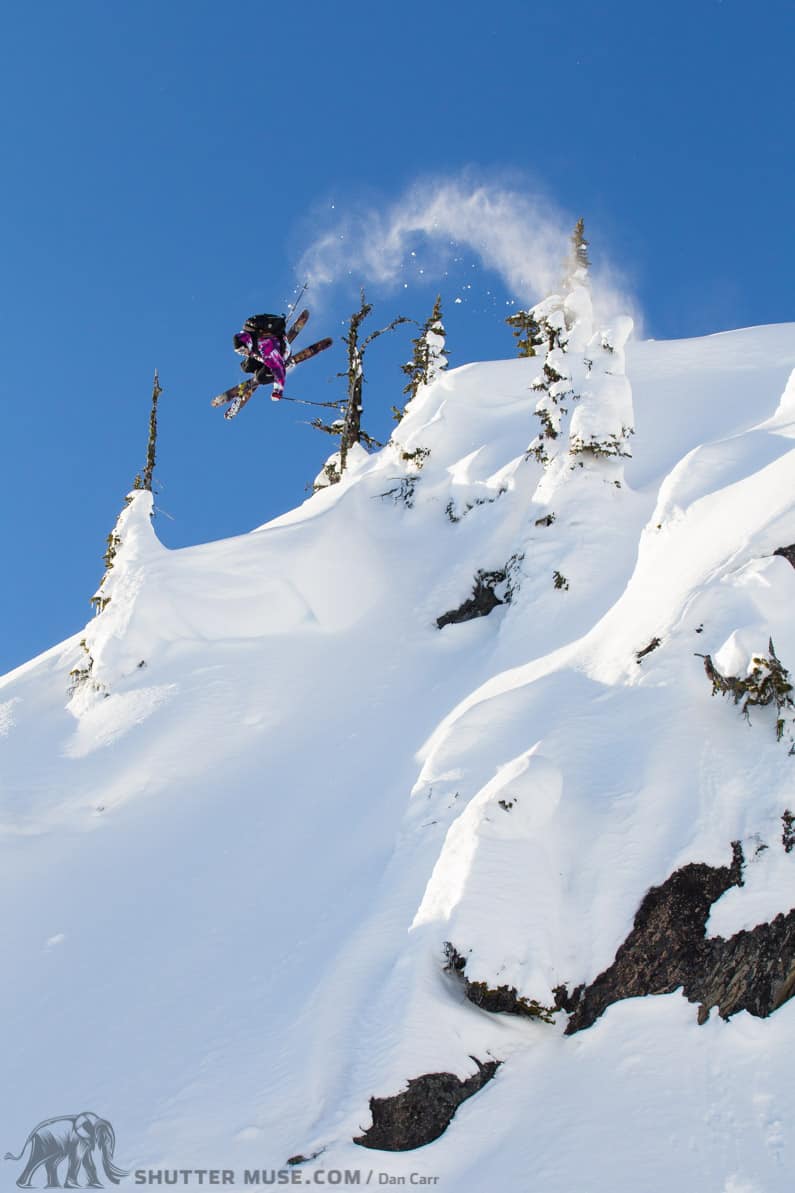 Riley Leboe does a flatspin off a cliff