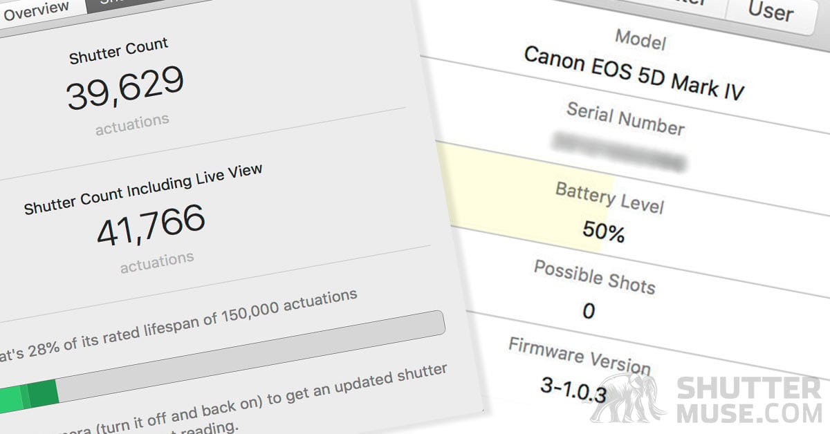 canon 750d shutter count check online