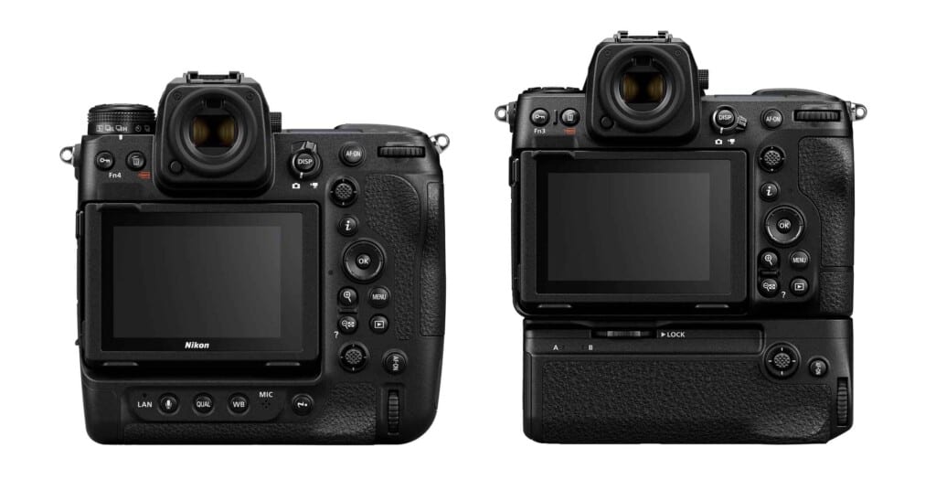 nikon z9 size compared to the z8 with a battery grip